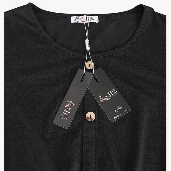 NWT size small black long sleeved dress with decorative buttons and pockets - Picture 7 of 7